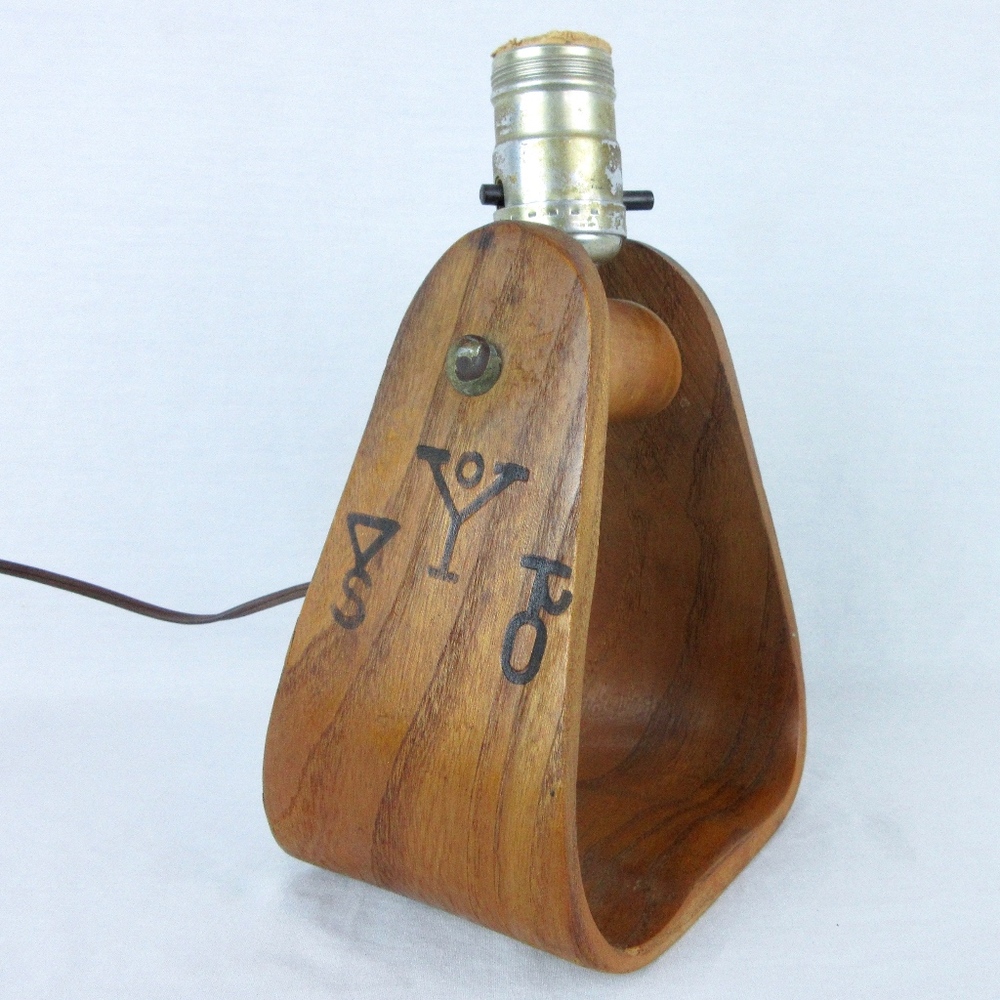Vintage Wooden Saddle Stirrup Lamp, Ranch Brands